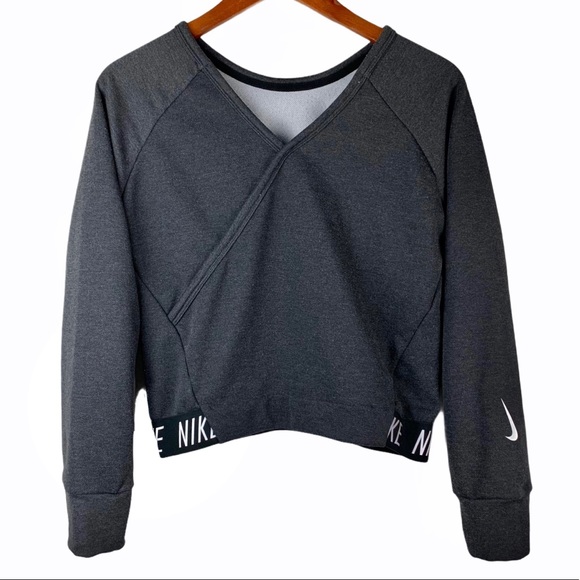 Nike Sweaters - Nike Charcoal Gray Logo Strip Crop Sweater